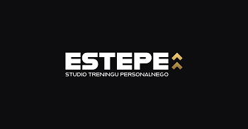 Logo ESTEPE Studio Treningu Personalnego na czarnym tle z jasnym napisem ESTEPE oraz złotymi strzałkami symbolizującymi rozwój i progres w treningu personalnym w Tarnowskich Górach.