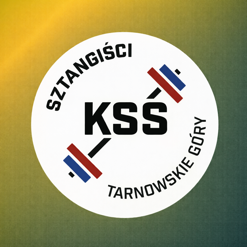 Logo KSS Sztangiści Tarnowskie Góry – klub podnoszenia ciężarów z gryfem i talerzami w barwach czerwono-niebieskich dla strony Trenerzy Kluby Tarnowskie Góry