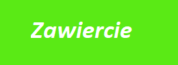 Zielona tablica z białym napisem Zawiercie dla strony internetowej trenerzy i kluby fit365