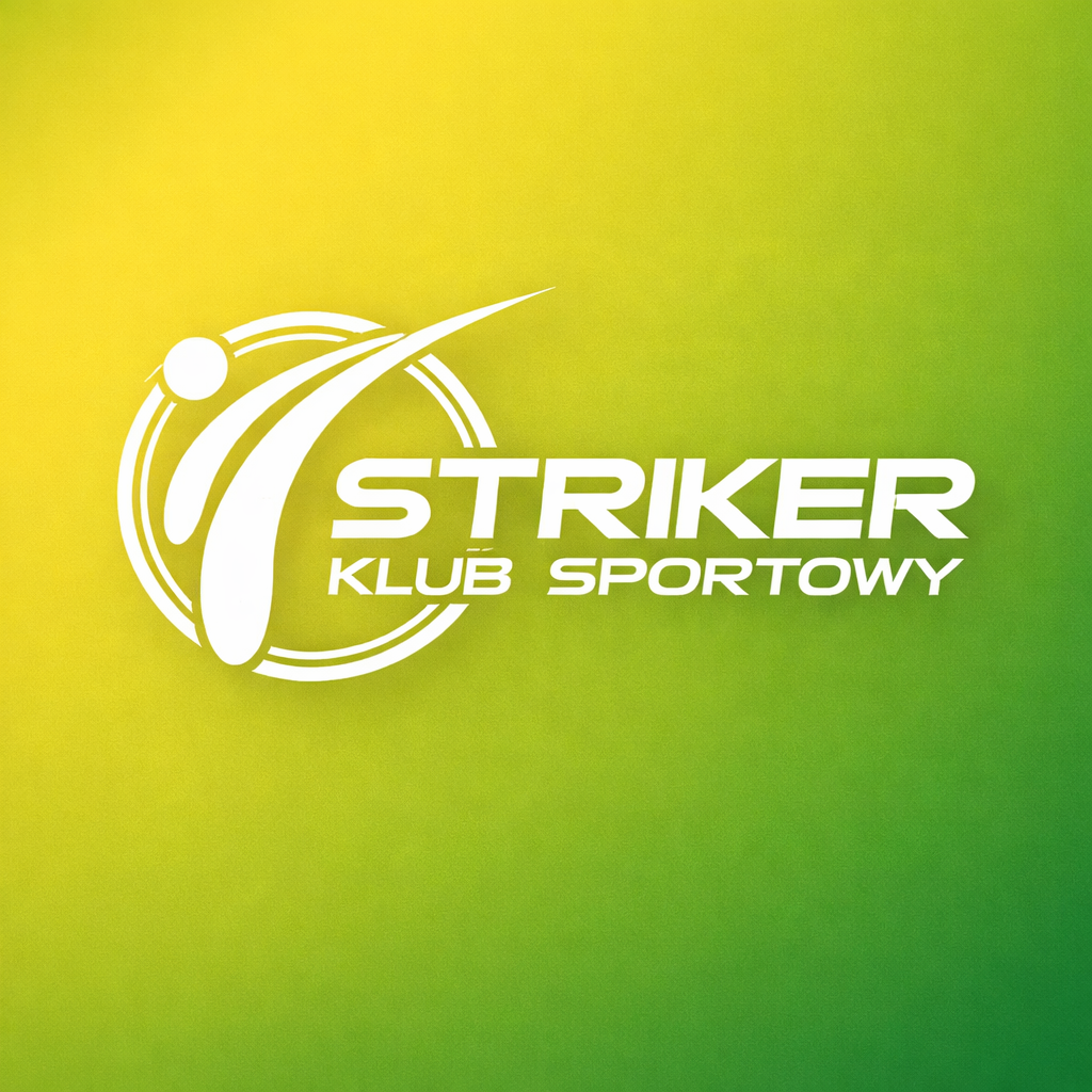 Logo Klub Sportowy Striker, białe napisy na zilonym tle, dla strony trenerzy i kluby