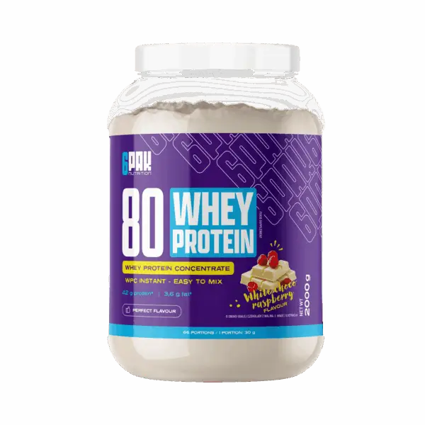 6PAK 80 WHEY PROTEIN 2000g JAR WHITE CHOCO RASPBERRY