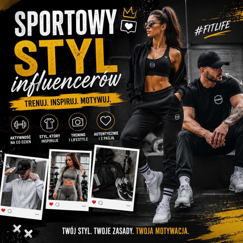 Sportowy styl influencerów – modna stylizacja fitness z odzieżą sportową, treningiem i lifestylem aktywnych osób w klimacie social media