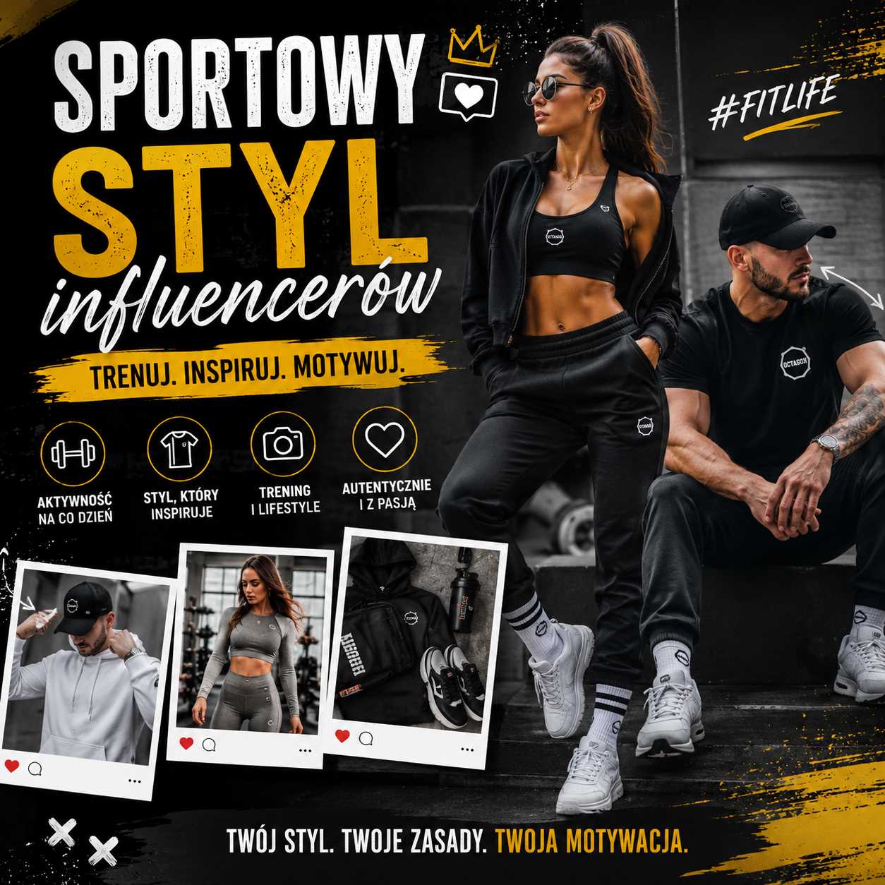 Sportowy styl influencerów – modna stylizacja fitness z odzieżą sportową, treningiem i lifestylem aktywnych osób w klimacie social media