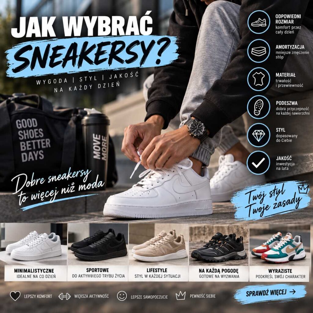 Jak wybrać sneakersy – porównanie modeli pod kątem rozmiaru, amortyzacji, materiału, podeszwy, wygody, jakości i dopasowania do codziennego stylu.