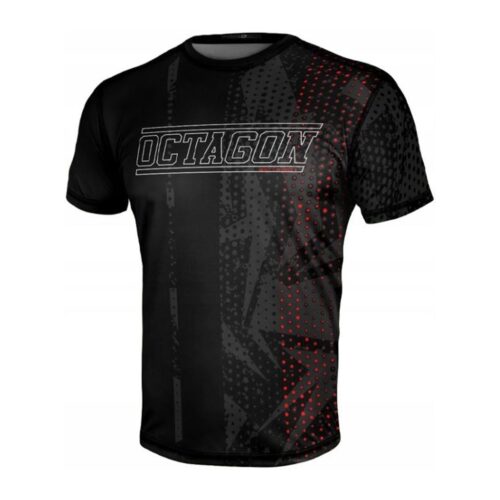 Koszulka sportowa Octagon black/red – przód z logo OCTAGON i czerwonymi kropkami