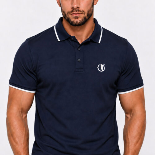 Polo Legion Octagon Tipped Small Logo 3D dark navy – przód na modelu